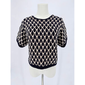 VTG Hand Knit Liz Claiborne Linen Cotton Nautical Coastal Grandma Sweater M Navy